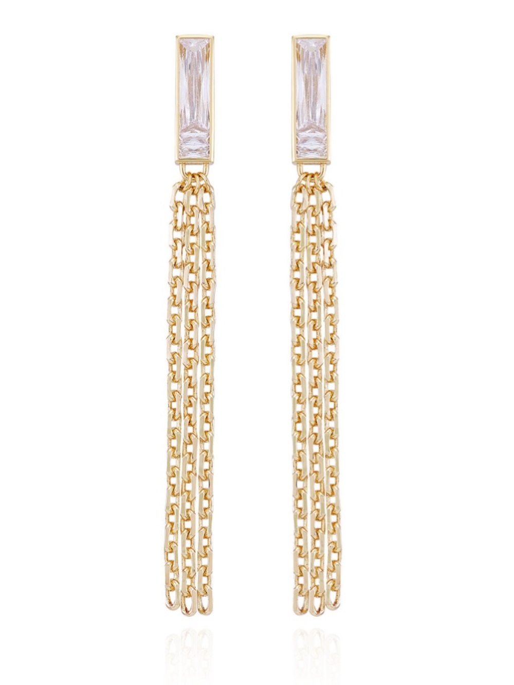 Vince Camuto Gold-Tone Glass Stone Baguette Fringe Drop Earrings